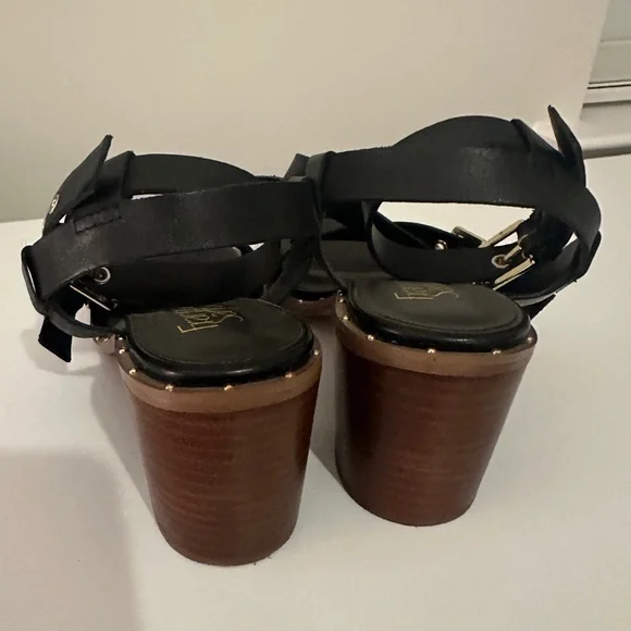 Franco Sarto Black and Gold Buckle Sandals - Picture 4 of 7